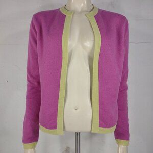 C J Laing fuchsia green 100% Cashmere open front cardigan ladies Medium